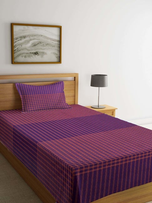 Klotthe Purple Cotton 300 TC Single Bed Cover with Pillow Cover
