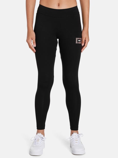 Puma Black Cotton Logo Print Mid Rise Tights-picture-38