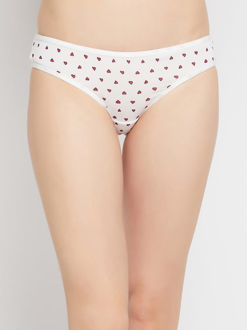 Clovia White Cotton Printed Bikini Panty