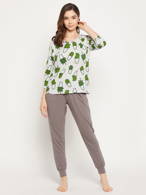 Clovia Grey Cotton Printed Top With Joggers-picture-18