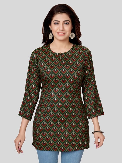 Rama Green Mukaish Worked Cotton Readymade Kurti