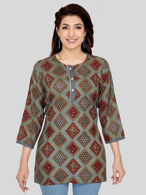 Saree Swarg Green Chequered Straight Kurti-picture-32