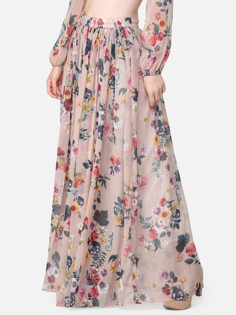 Cation Beige Floral Pattern Maxi Skirt Price in India