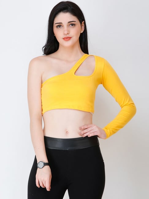 Cation Yellow One Shoulder Crop Top-picture-41