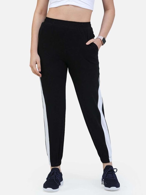Cation Black Color-Block Mid rise Fitted Track Pants
