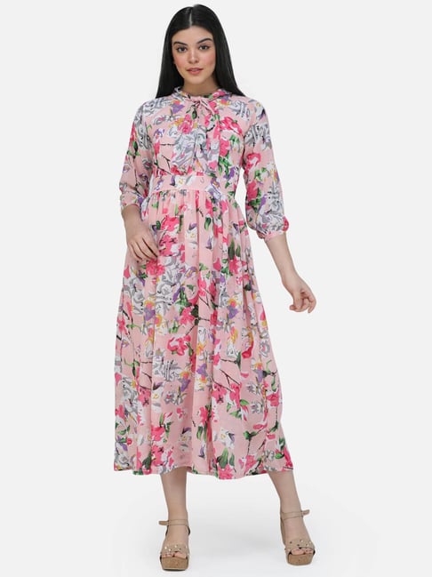 Cation Pink Floral Print A-Line Dress Price in India