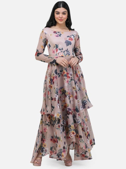 Cation Beige Floral Print Maxi Dress Price in India