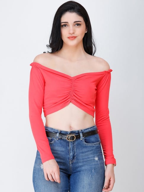 Cation Coral Off Shoulder Crop Top-picture-14
