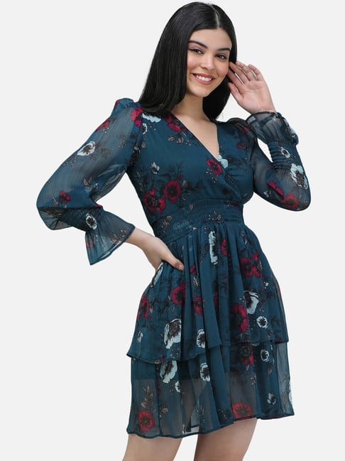 Cation Green Floral Print A-Line Dress-picture-7