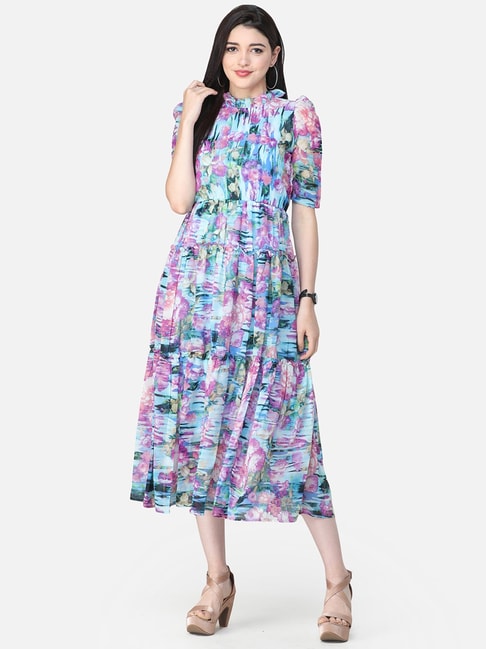 Cation Multicolored Floral Print A-Line Dress Price in India