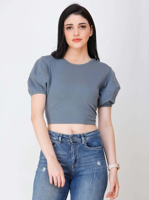Cation Grey Short Sleeve Crop Top-picture-33