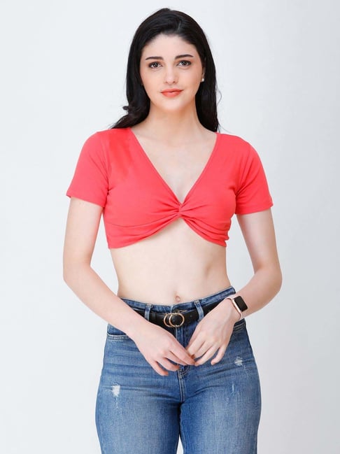 Cation Coral V Neck Crop Top-picture-16