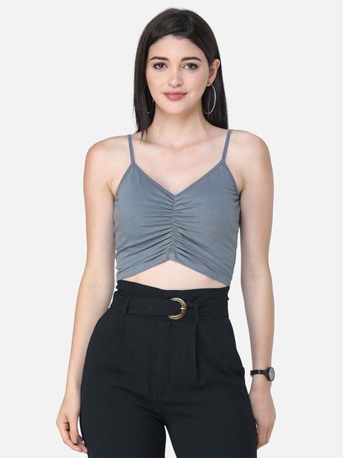 Cation Grey Shoulder Strap Crop Top-picture-5