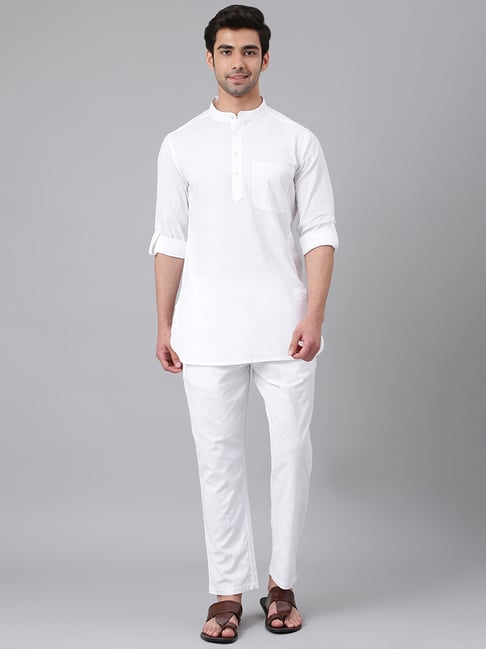 Buy Fabindia White Regular Fit Cotton Short Kurta With Pyjamas Set