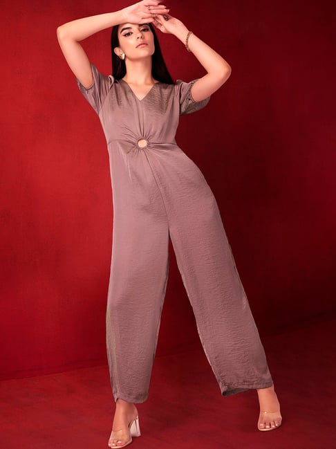 FabAlley Pink Satin Front Cut Out Jumpsuit