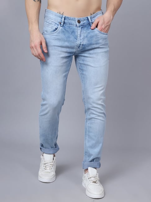 Buy Cantabil Light Blue Regular Fit Lightly Washed Jeans for Men's