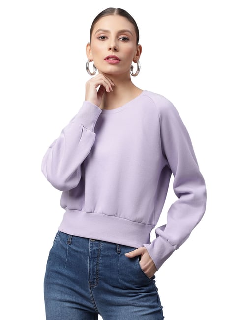Global Republic Lilac Regular Fit Fleece Crop Sweatshirt-picture-10