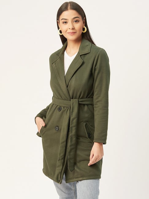 Olive green cheap long coat