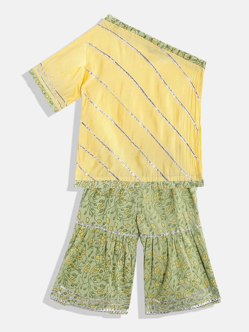 READIPRINT FASHIONS Kids Yellow & Green Floral Print Kurta With Sharara-picture-28