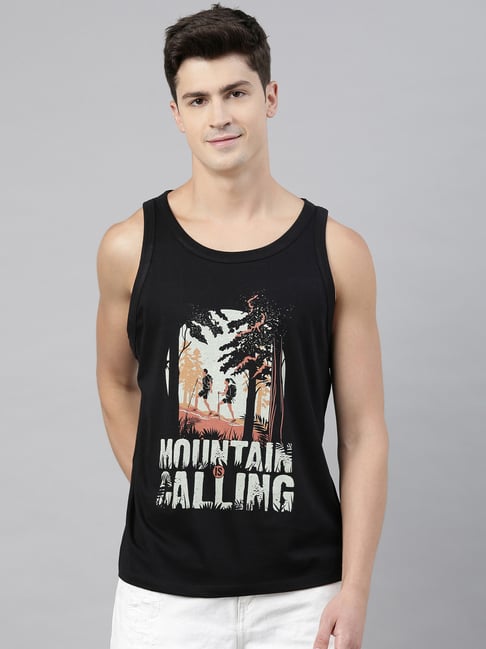 Bushirt Black Printed Cotton Vest