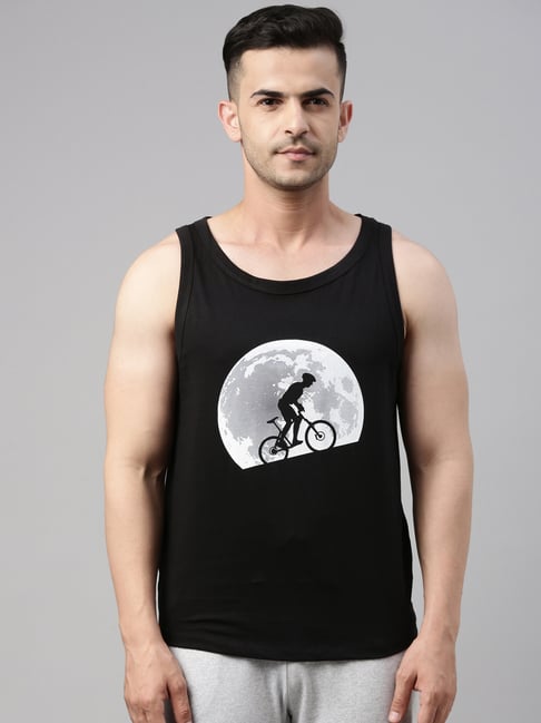 Bushirt Black Printed Cotton Vest