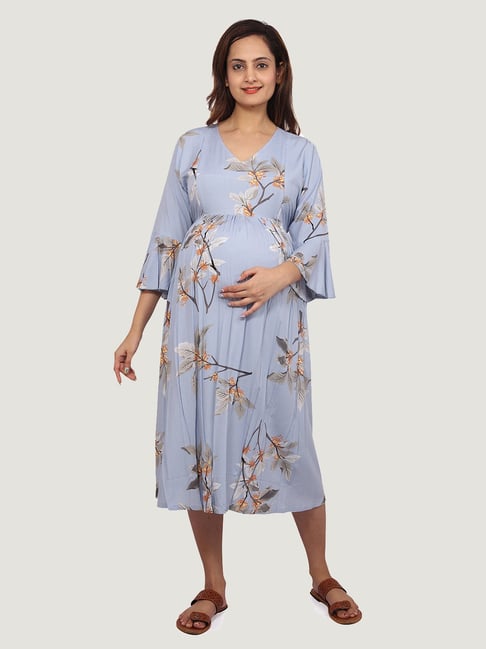 Baby Moo Blue Floral Print Maternity Dress