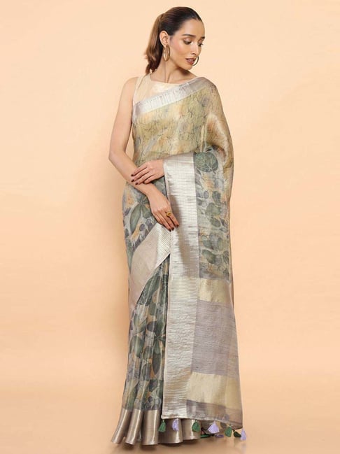 Soch Green Printed Saree With Unstitched Blouse Price in India