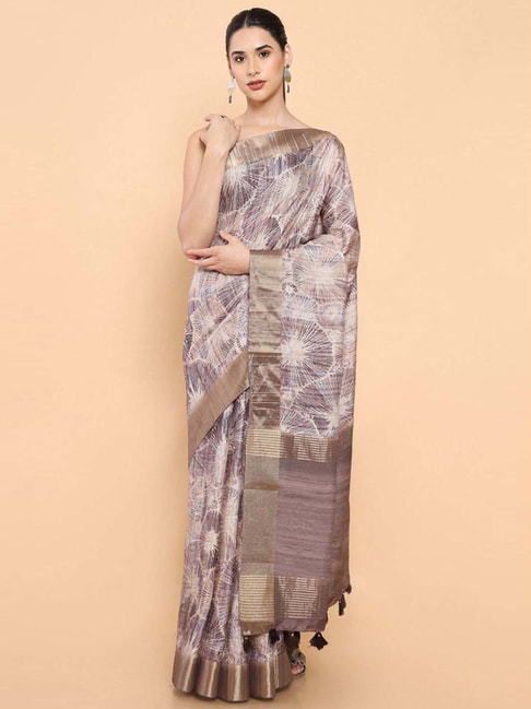 Soch Purple Cotton Printed Saree With Unstitched Blouse Price in India