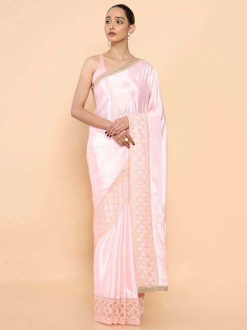 Soch Peach Embroidered Saree With Unstitched Blouse Price in India