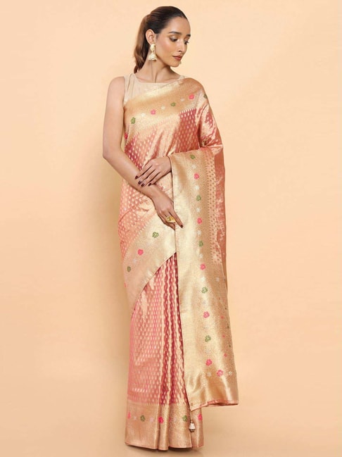 Soch Coral Silk Woven Saree With Unstitched Blouse Price in India