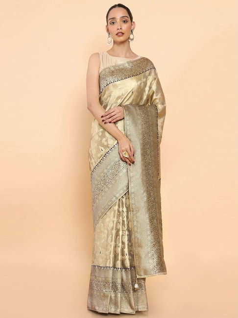 Soch Beige Silk Woven Saree With Unstitched Blouse Price in India