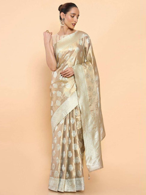 Soch Brown Silk Woven Saree With Unstitched Blouse Price in India
