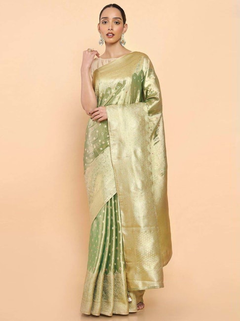 Soch Green Silk Embroidered Saree With Unstitched Blouse Price in India