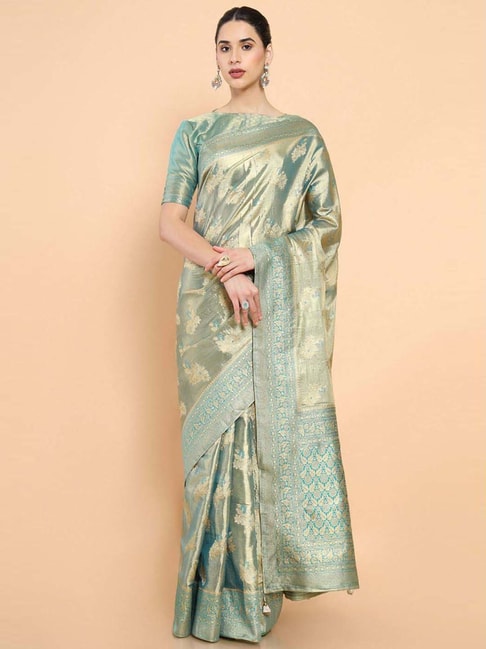 Soch Teal Green Silk Woven Saree With Unstitched Blouse Price in India