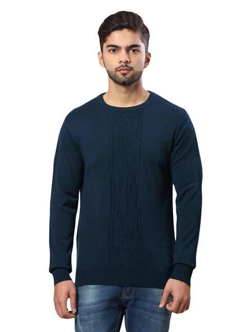 Buy Raymond Blue Regular Fit Texture Sweaters for Mens Online