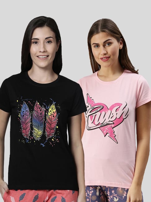 Kryptic Black & Pink Printed Cotton T-Shirt - Pack of 2-picture-20