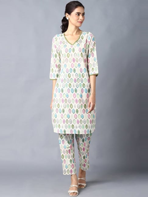 Aurelia Off-White Printed Kurta Pant Set