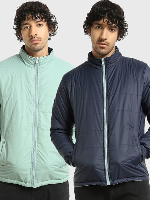 Bewakoof Navy & Light Green Plus Size Regular Fit Reversible Puffer jacket-picture-43