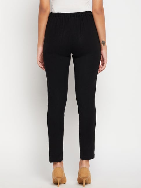 Crozo By Cantabil Black Mid Rise Regular Fit Trousers