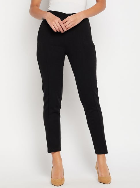 Crozo By Cantabil Black Mid Rise Regular Fit Trousers