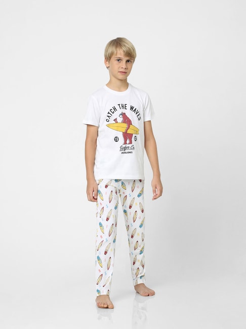 Jack & Jones Junior White Printed T-Shirt with Pyjamas