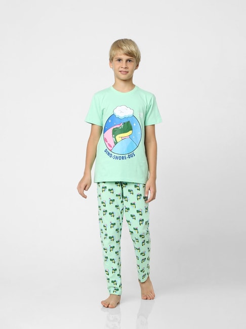 Jack & Jones Junior Light Green Printed T-Shirt with Pyjamas
