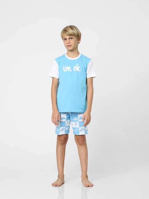 Jack & Jones Junior Blue & White Printed T-Shirt with Shorts