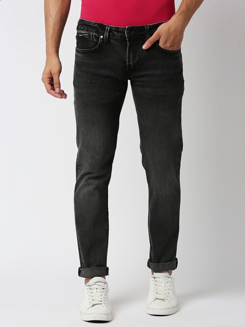 Pepe Jeans Black Regular Fit Lightly Washed Jeans