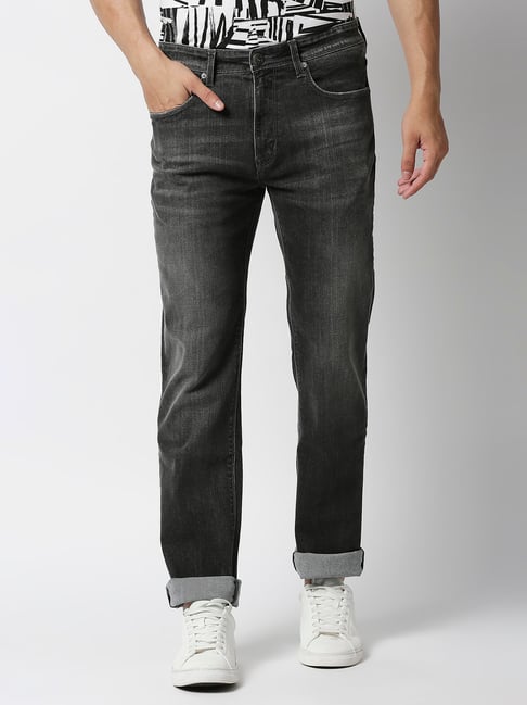 Pepe Jeans Dark Grey Regular Fit Lightly Washed Jeans