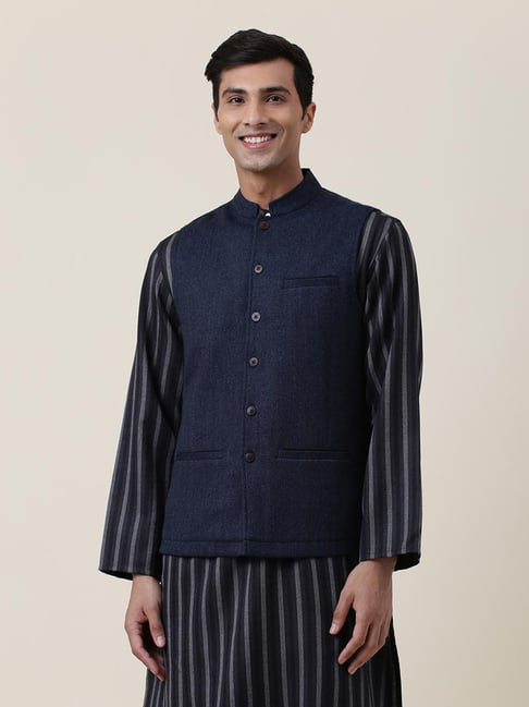 Fabindia Navy Regular Fit Nehru Jacket-picture-38