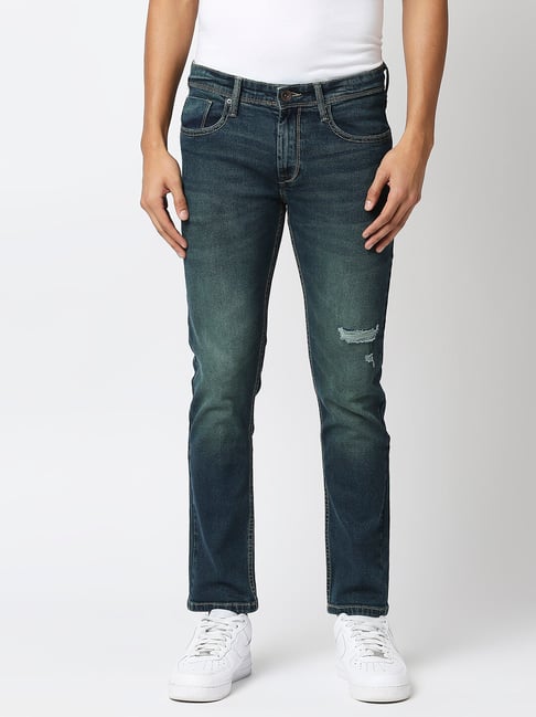 Pepe Jeans Blue Tapered Fit Lightly Washed Distressed Jeans