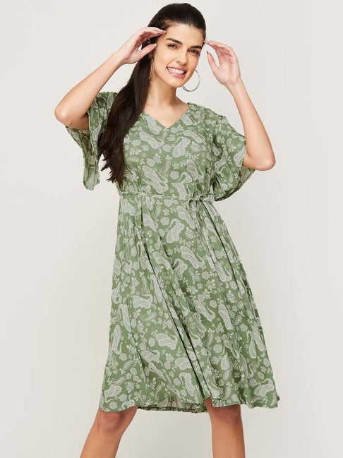 Fame Forever by Lifestyle Green Printed A-Line Dress Price in India