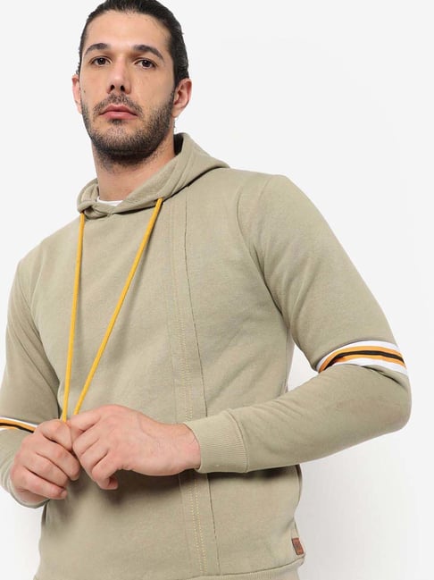 Campus Sutra Beige Cotton Regular Fit Hooded Sweatshirt-picture-16