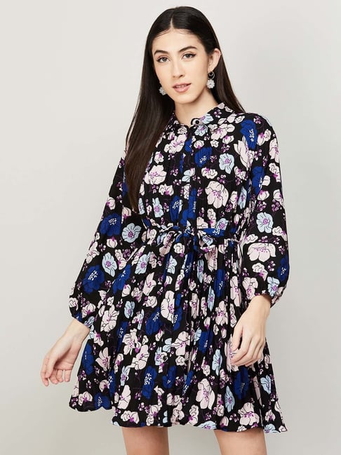 Ginger by Lifestyle Black Printed A-Line Dress Price in India